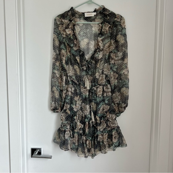 Zimmermann 0 XS Silk Floral Long Sleeve Tiered Ruffle Mini Dress - Picture 3 of 10